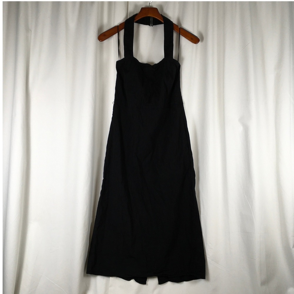 Vince Linen Blend‎ Halter Square Neckline Midi Dress Black Size 6